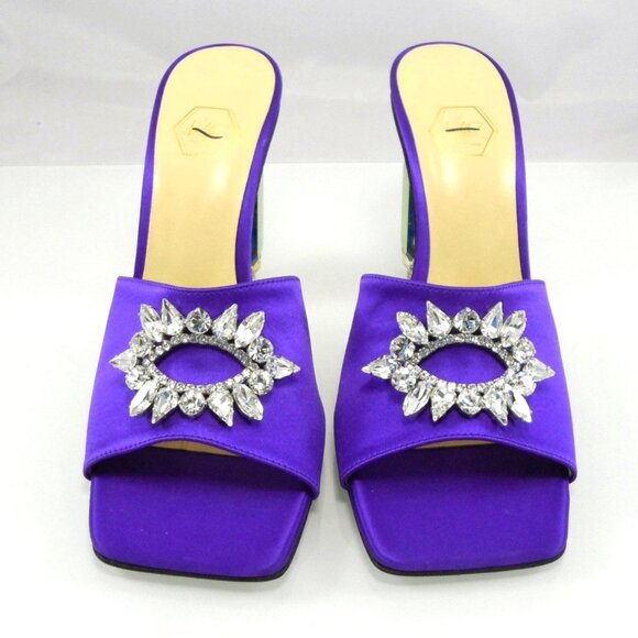 NIB$750 Nalebe Eureka Aurum Crystal-Embellished Mules Jewel Heels Slip-on Sandal - Picture 9 of 16